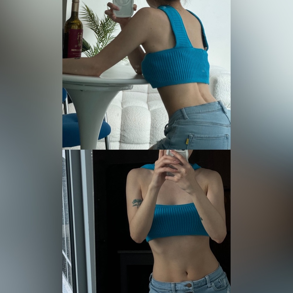 Blue neck crop bandeau top